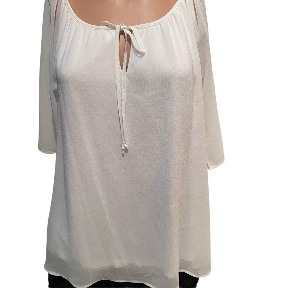 MARLED.‎ White blouse. 3/4 sheer sleeves. Tie in front. Perfect for summer.Sz M.